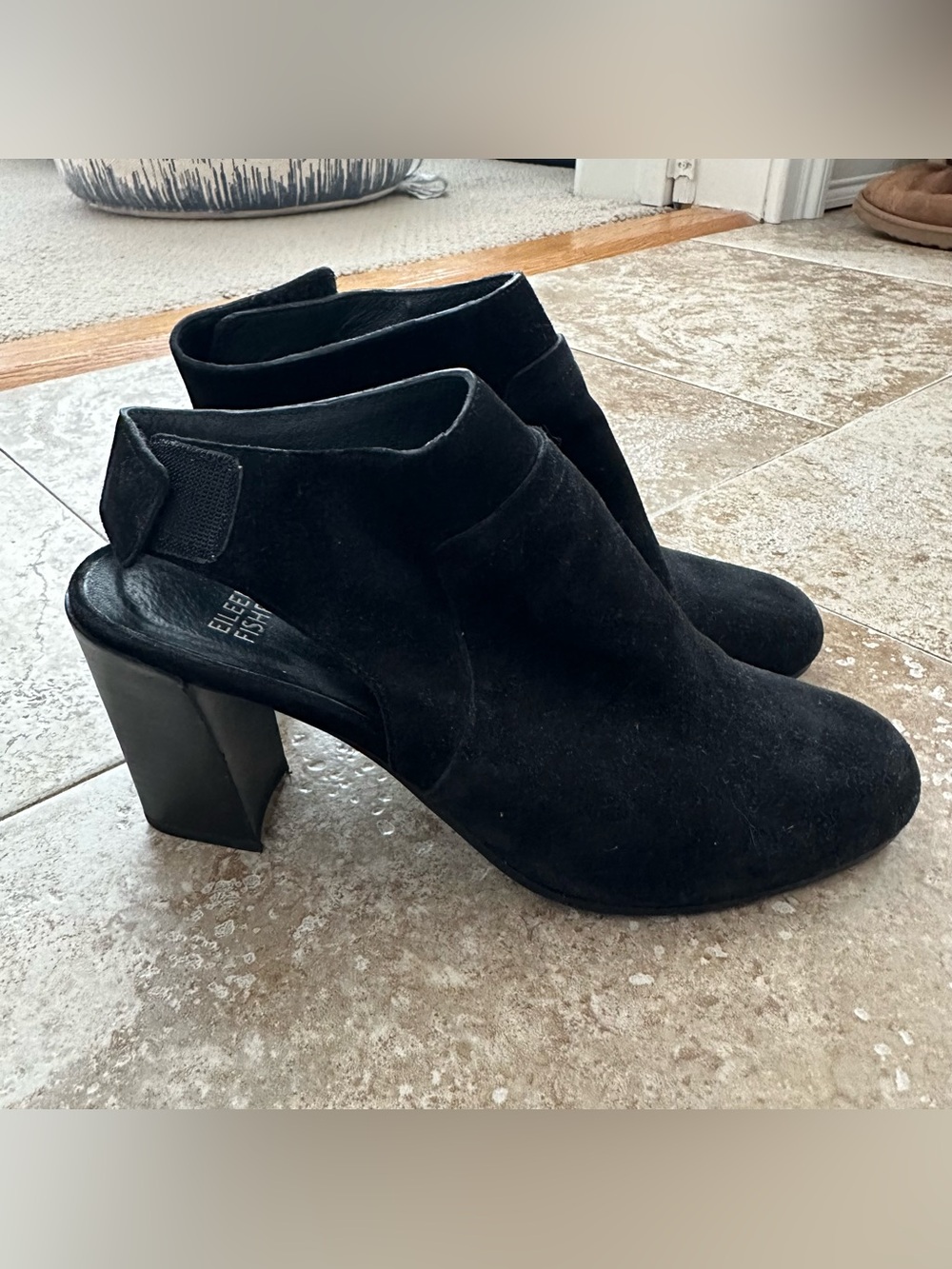 Eileen Fisher Black Suede Block Heel Booties